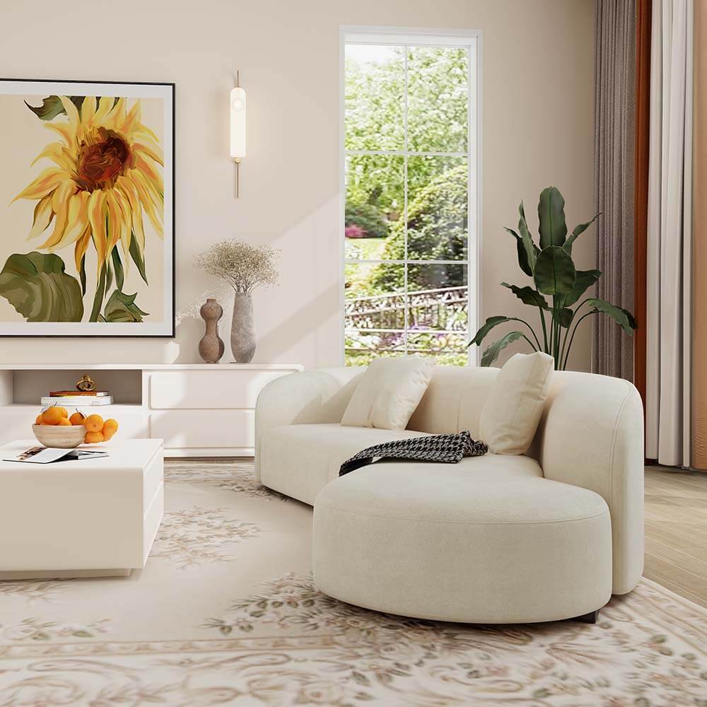 Modern Curved Beige 5-Seater Floor Sofa