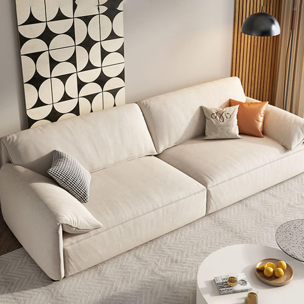 Modern Beige Three-Seater Soft Couch with Cat Scratch Fabric