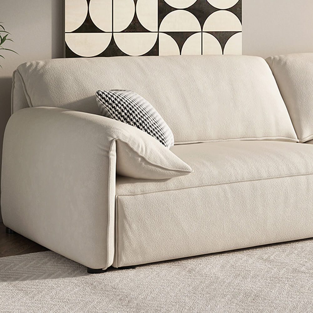 Modern Beige Three-Seater Soft Couch with Cat Scratch Fabric