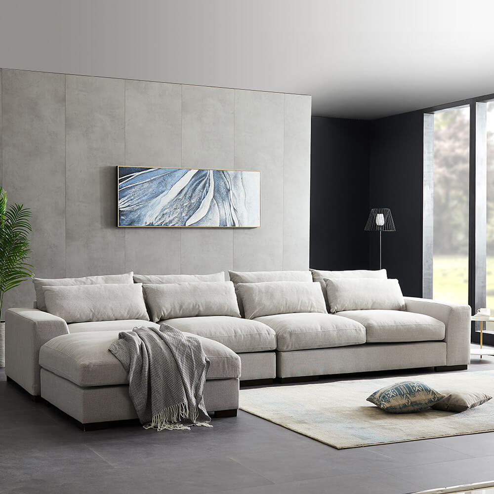 Modern Wide Reversible Corner Sofa with Ottoman