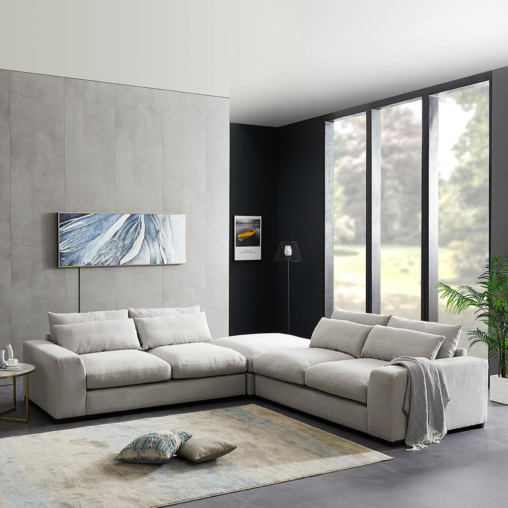 Modern Wide Reversible Corner Sofa with Ottoman