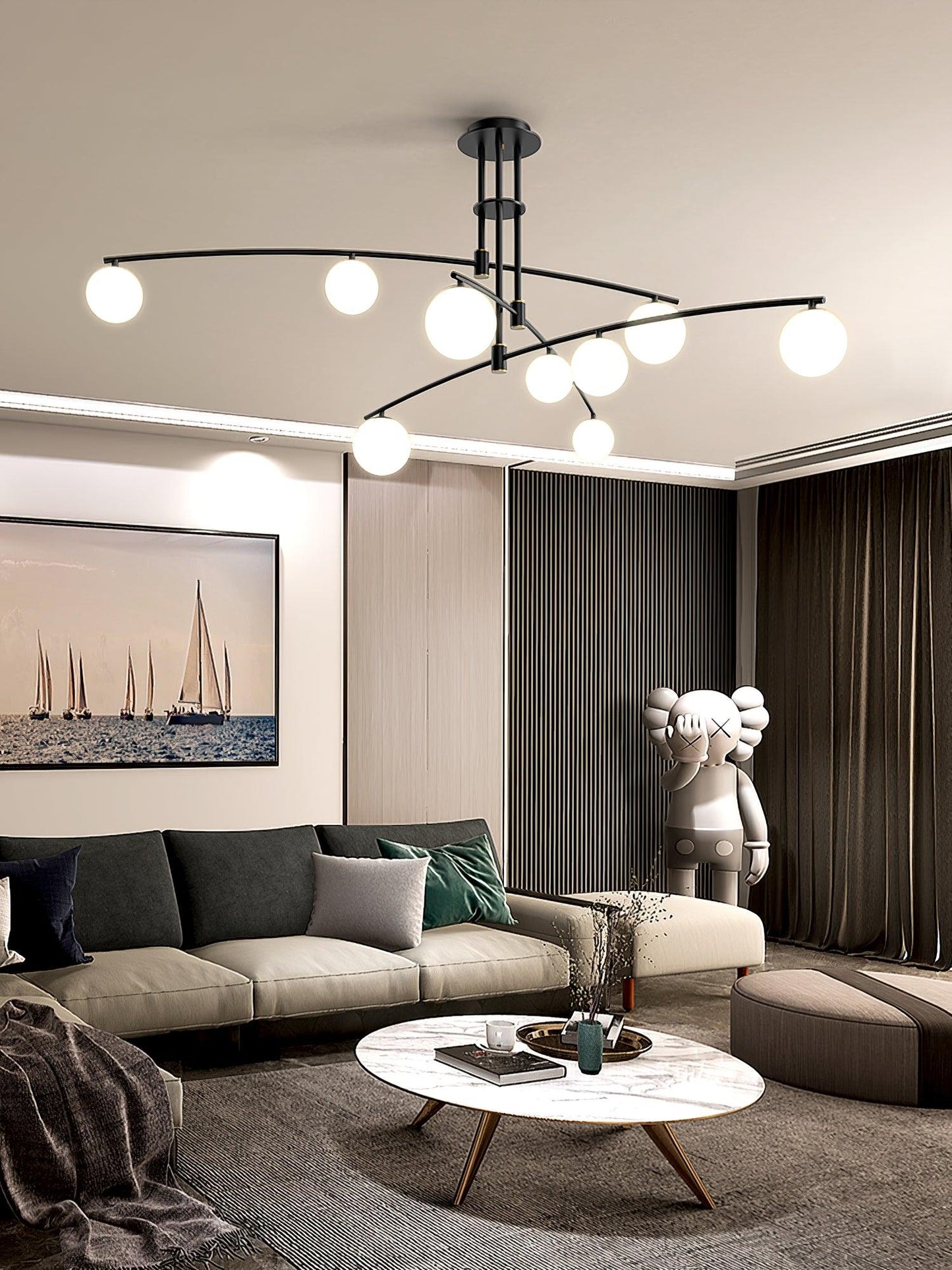 Modern Long Arm Candelabrum Chandelier