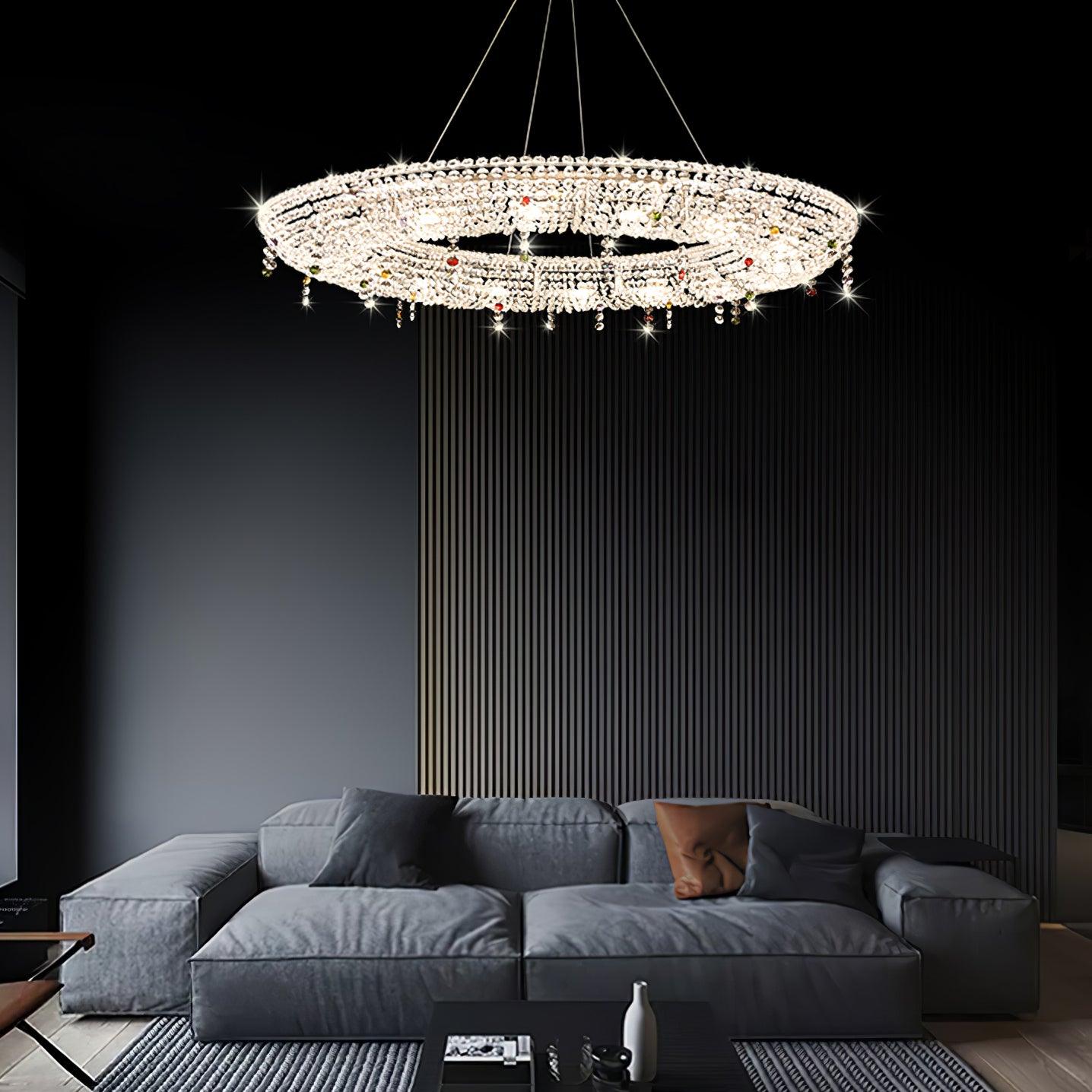 Modern Round Crystal Crown Chandelier