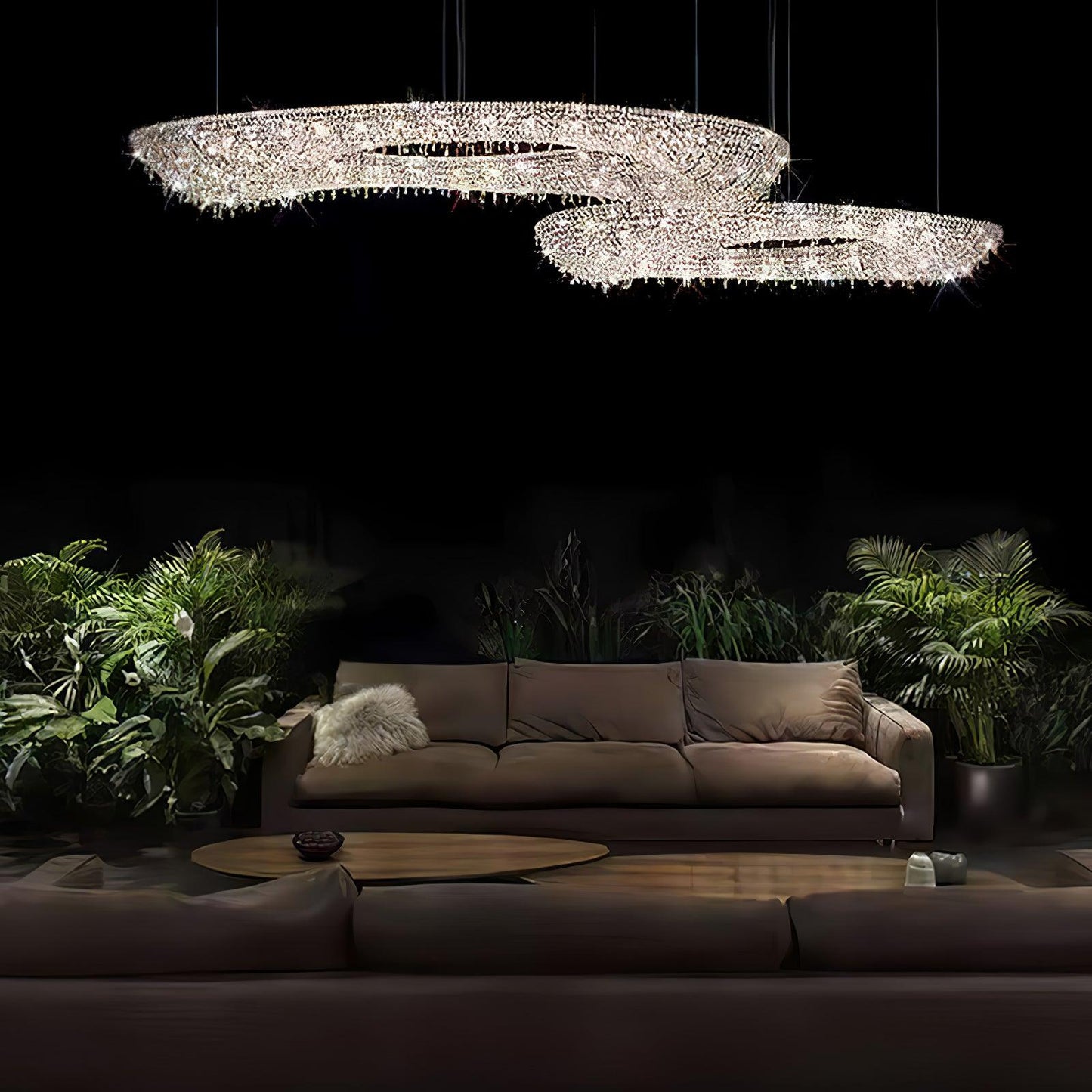 Modern Round Crystal Crown Chandelier