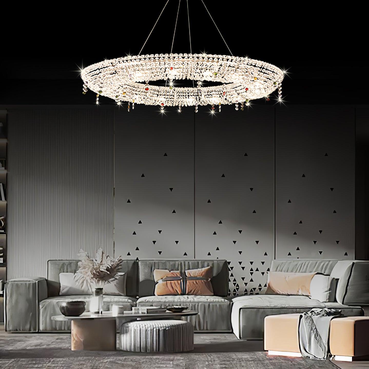 Modern Round Crystal Crown Chandelier