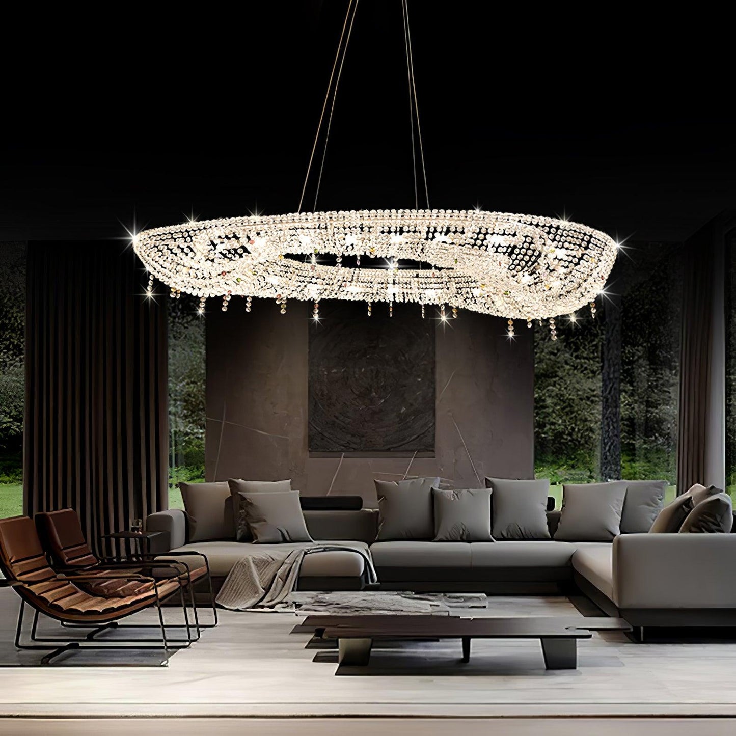 Modern Round Crystal Crown Chandelier