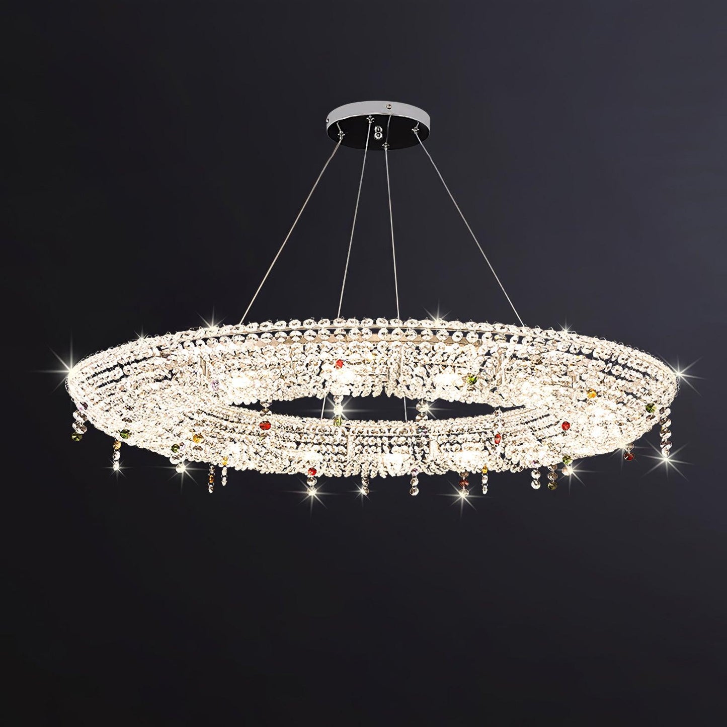 Modern Round Crystal Crown Chandelier