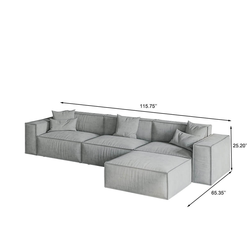 Modular Multiple Seater Boxy Sofa Set with 2 Pillows