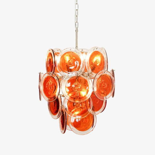 Murano Orange Disk Glass Crown Chandelier