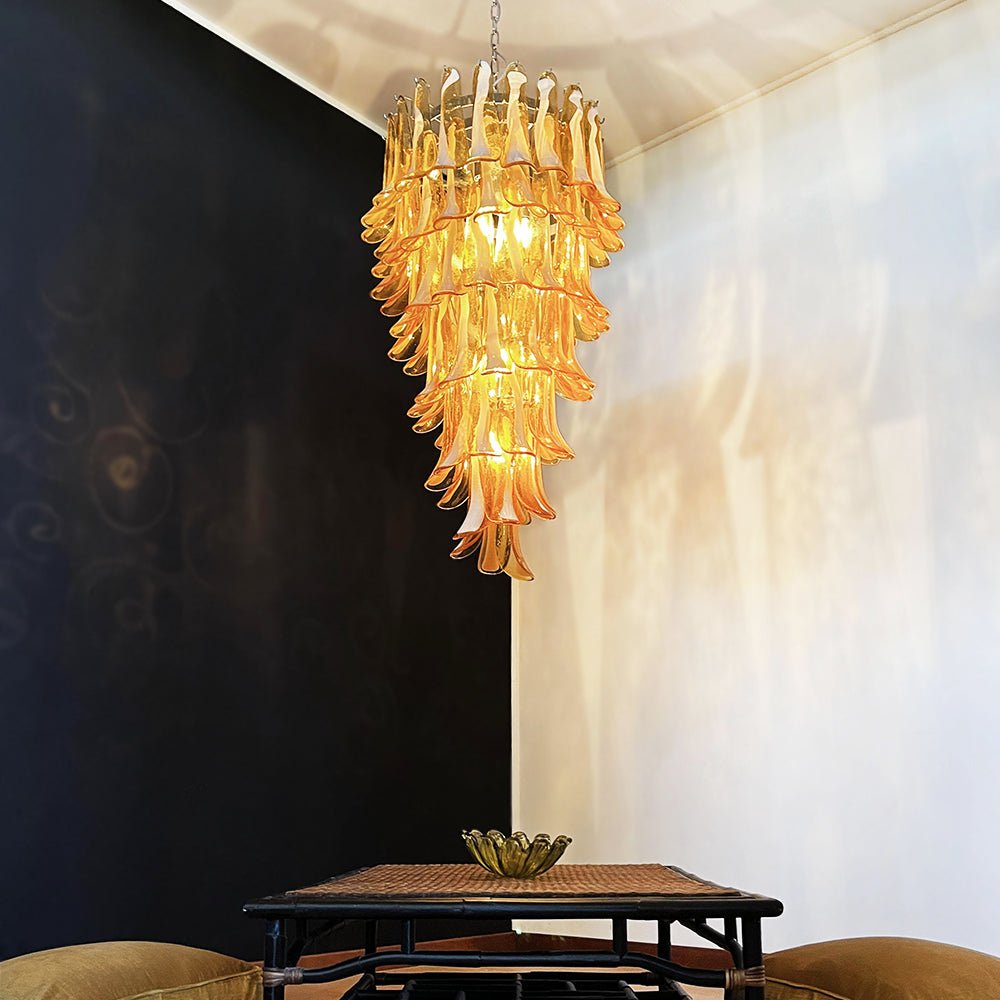 Murano Amber Petals Spiral Electrolier Chandelier