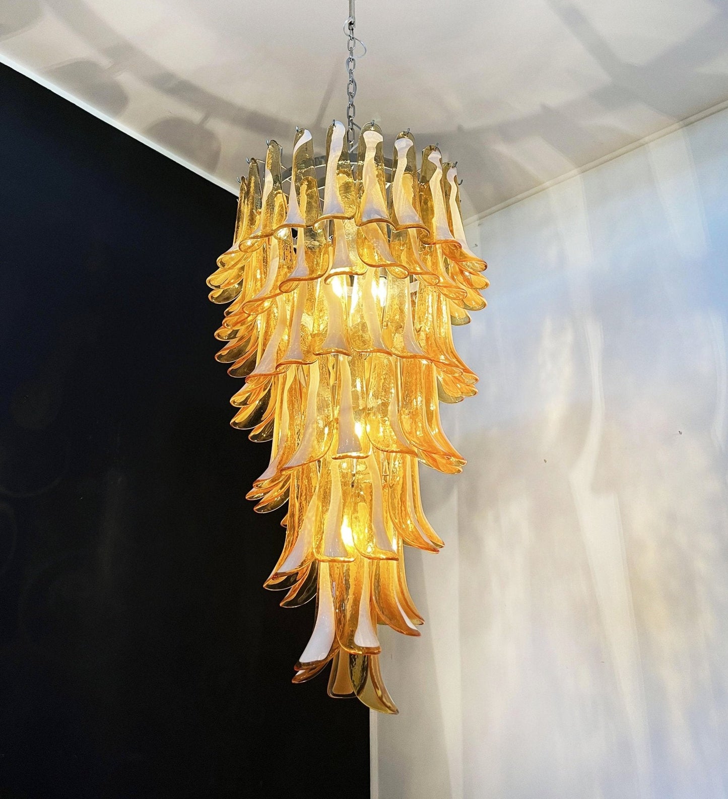 Murano Amber Petals Spiral Electrolier Chandelier