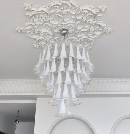 Murano White Glass Petals Chandelier