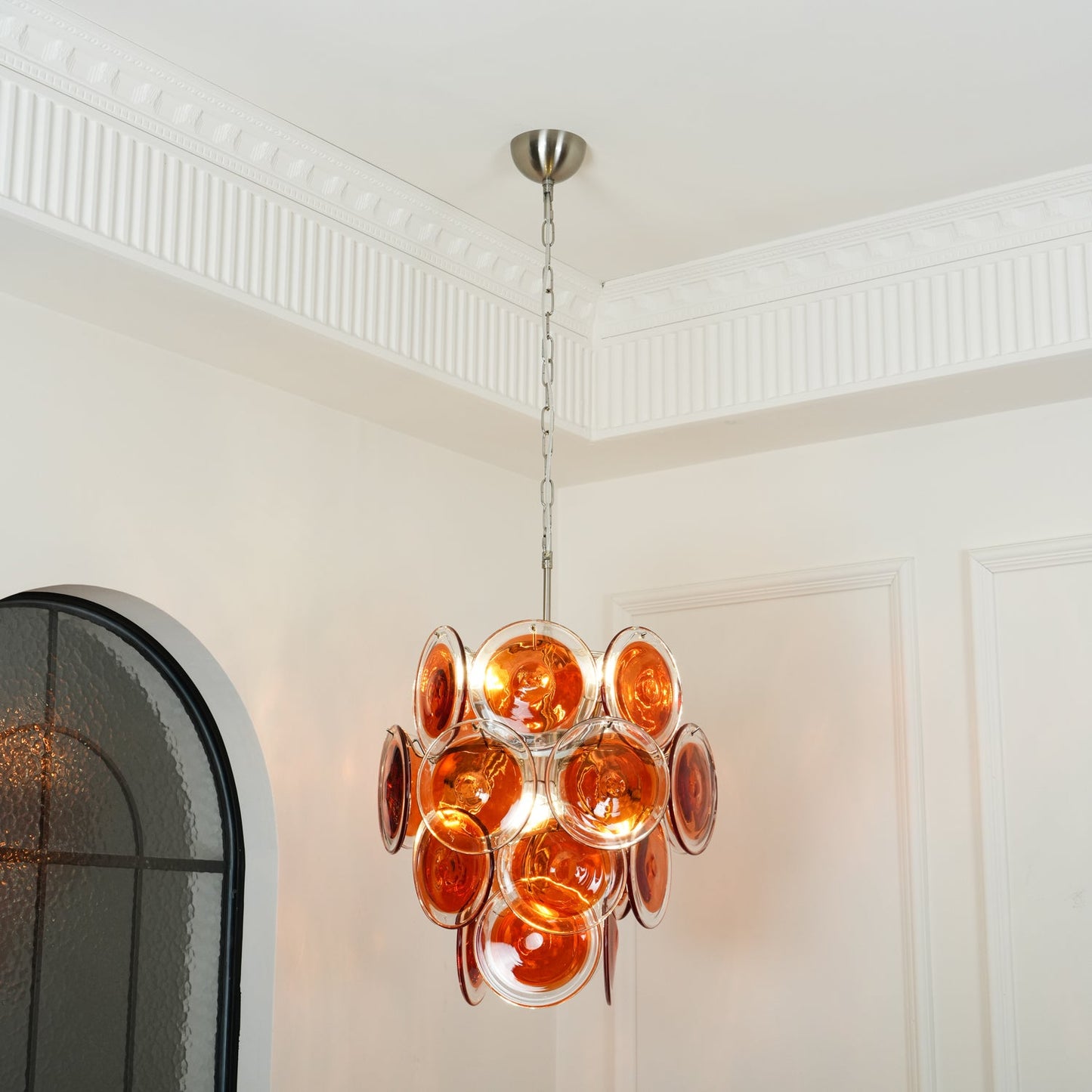 Murano Orange Disk Glass Crown Chandelier