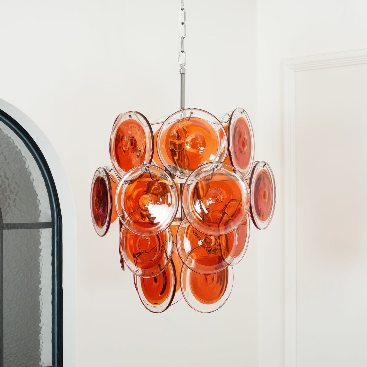 Murano Orange Disk Glass Crown Chandelier