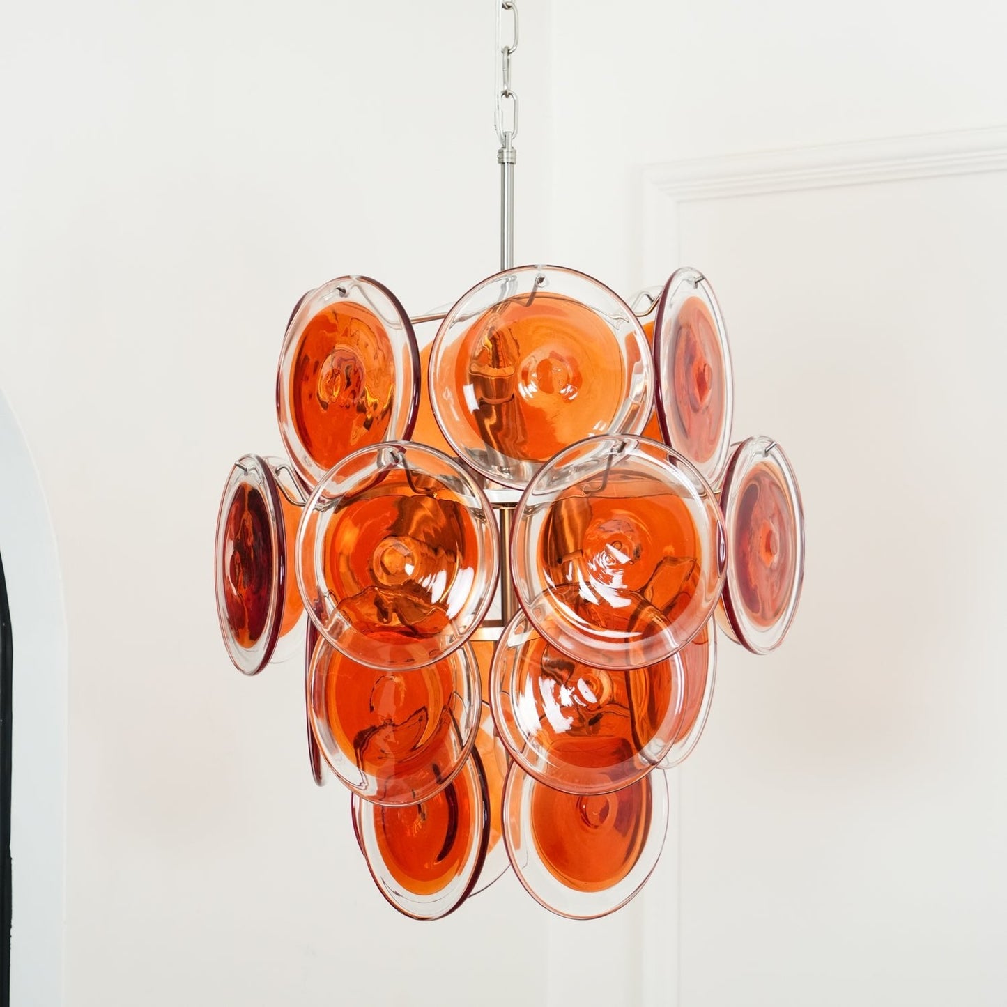 Murano Orange Disk Glass Crown Chandelier