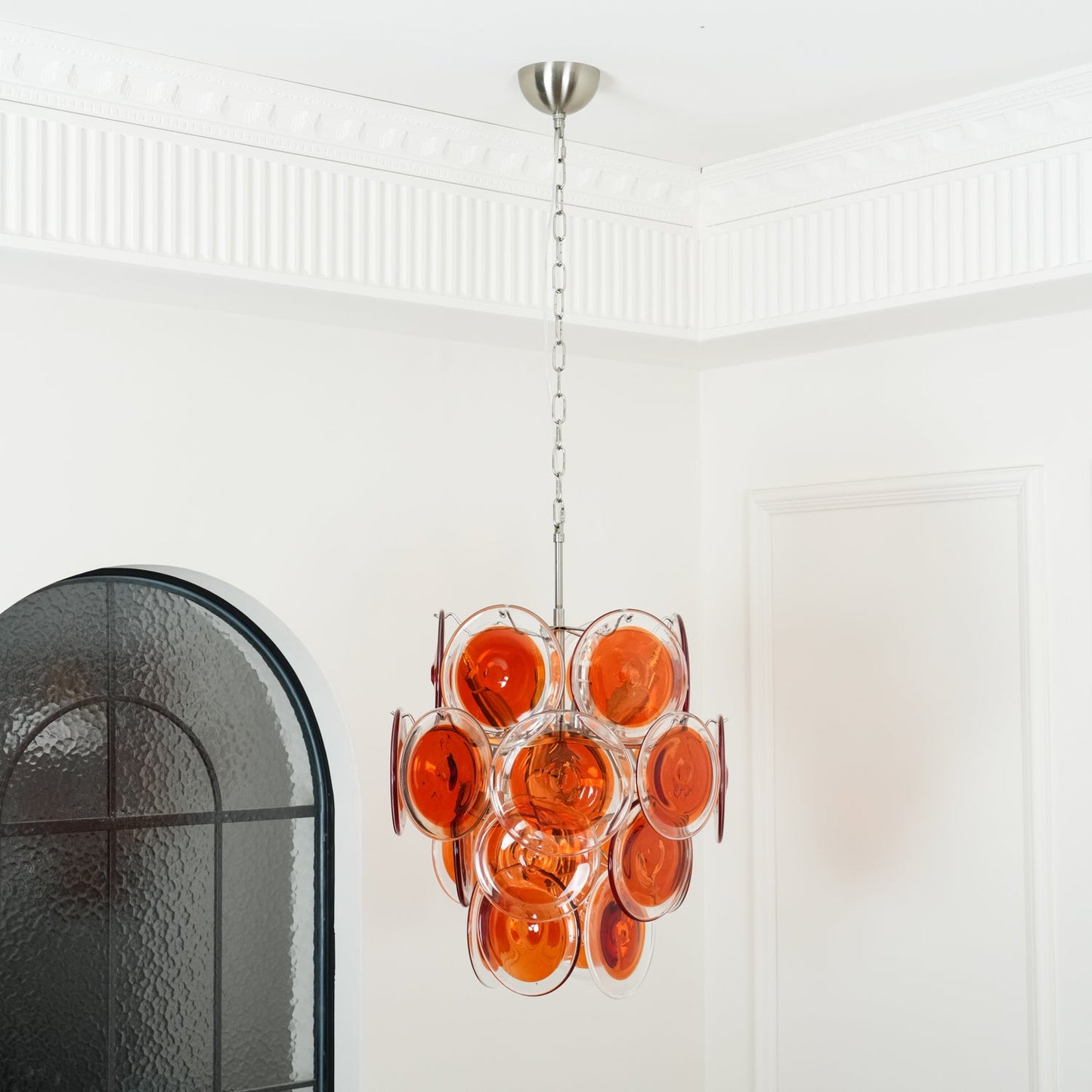 Murano Orange Disk Glass Crown Chandelier