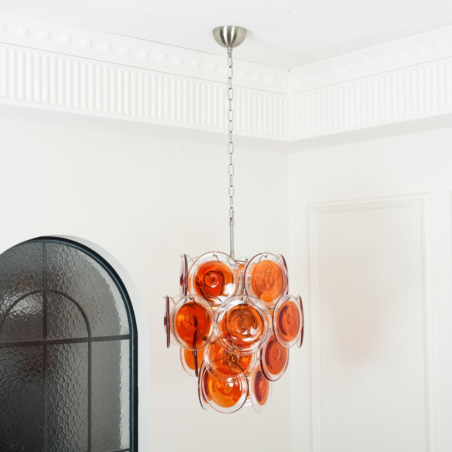 Murano Orange Disk Glass Crown Chandelier