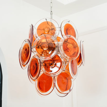 Murano Orange Disk Glass Crown Chandelier