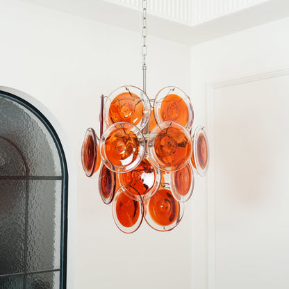 Murano Orange Disk Glass Crown Chandelier