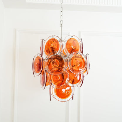 Murano Orange Disk Glass Crown Chandelier