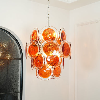 Murano Orange Disk Glass Crown Chandelier