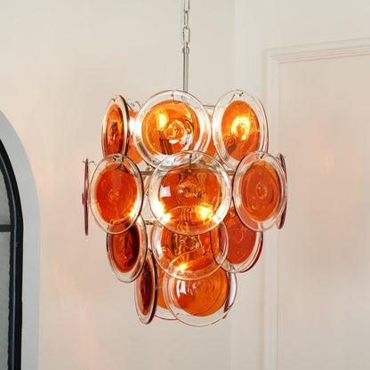 Murano Orange Disk Glass Crown Chandelier