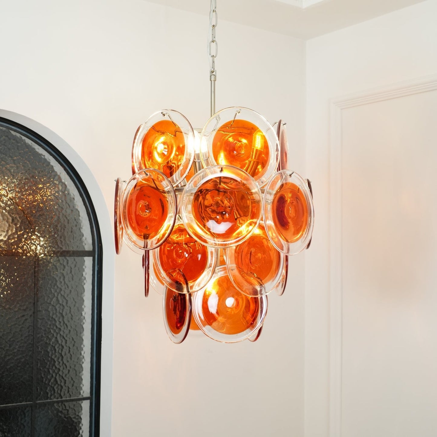 Murano Orange Disk Glass Crown Chandelier