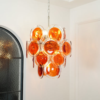 Murano Orange Disk Glass Crown Chandelier