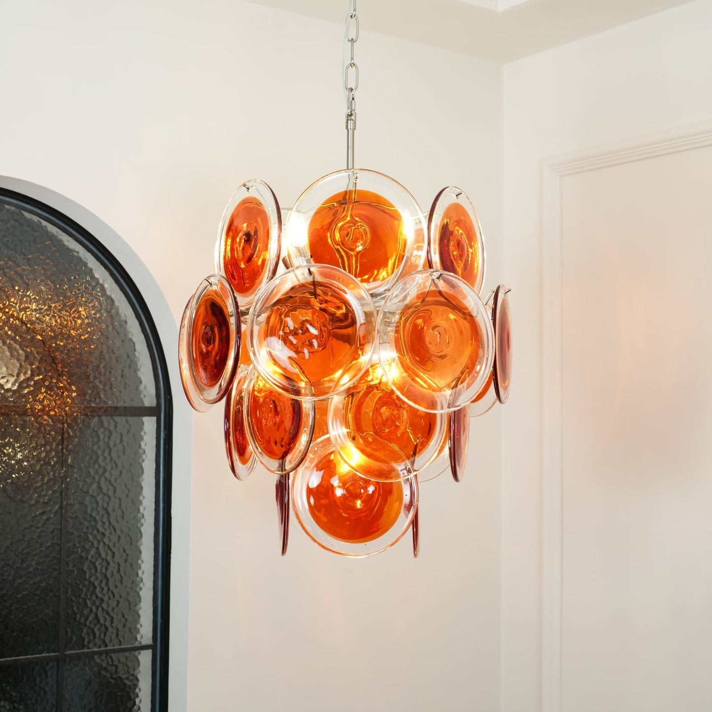 Murano Orange Disk Glass Crown Chandelier