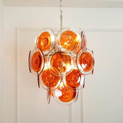 Murano Orange Disk Glass Crown Chandelier