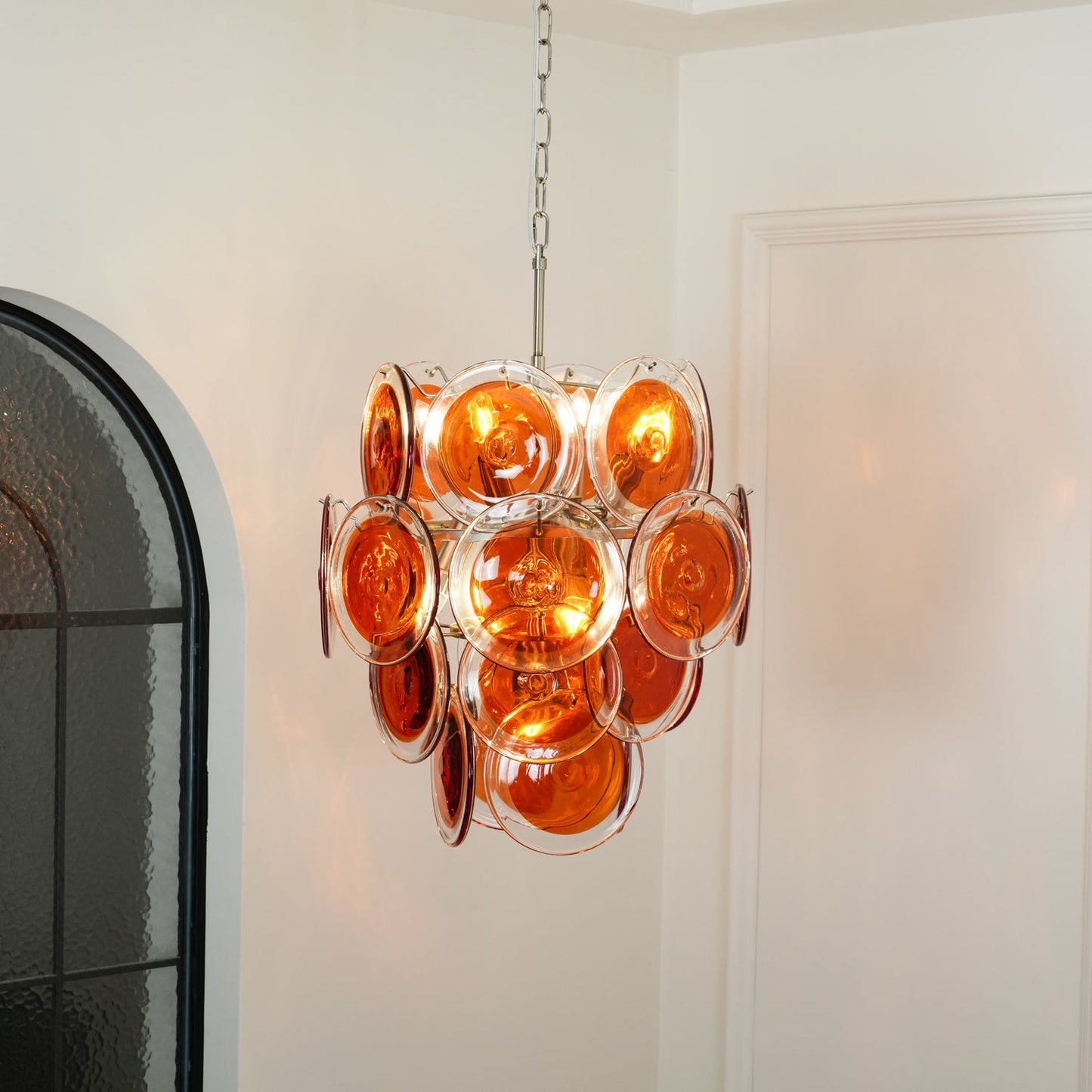 Murano Orange Disk Glass Crown Chandelier