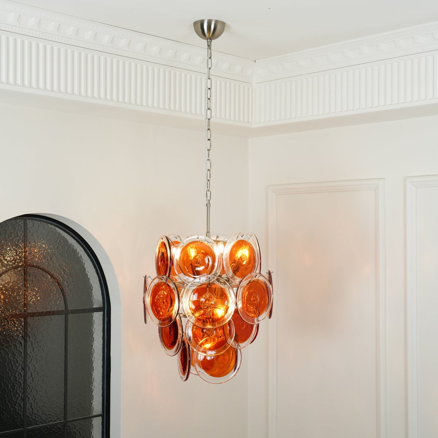 Murano Orange Disk Glass Crown Chandelier