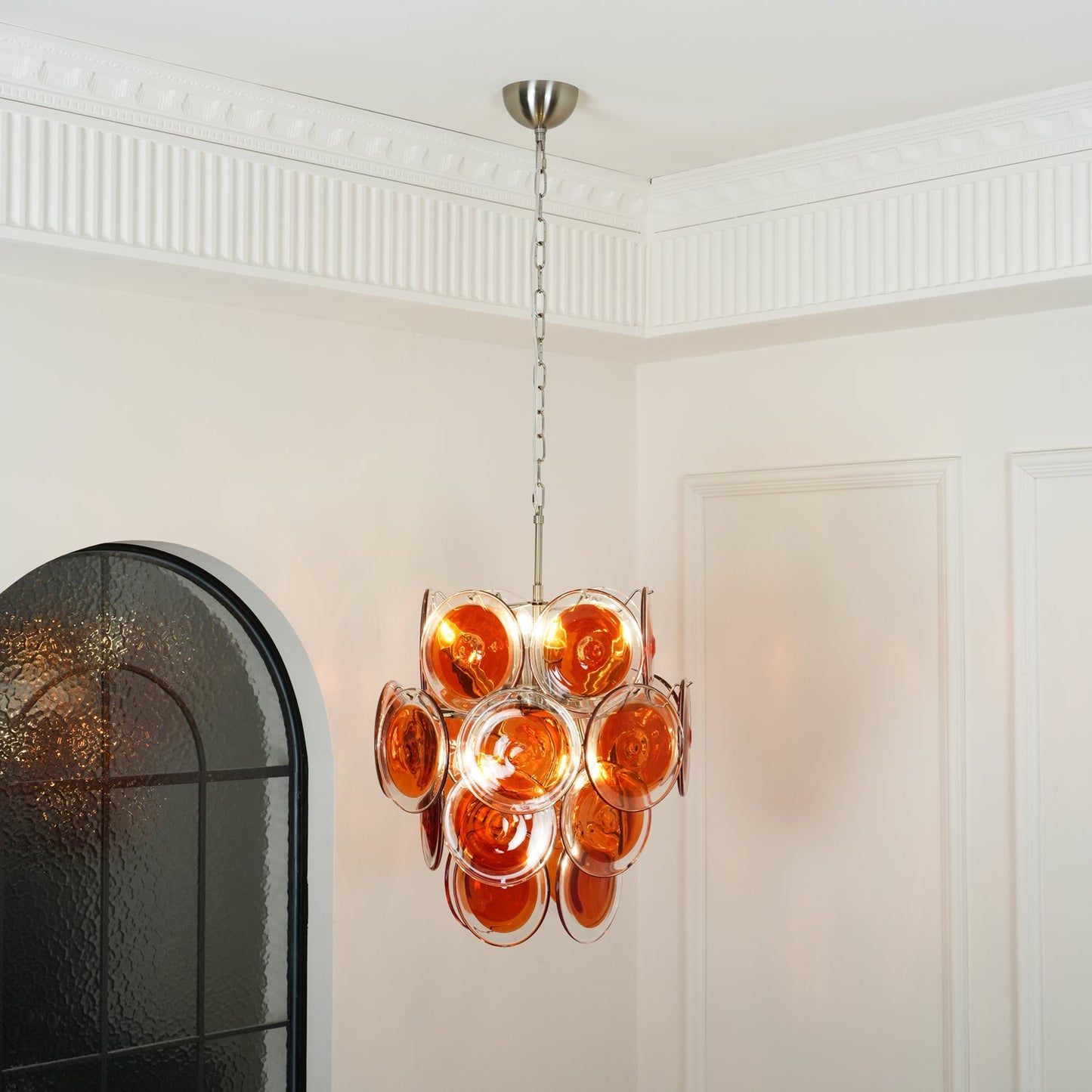 Murano Orange Disk Glass Crown Chandelier