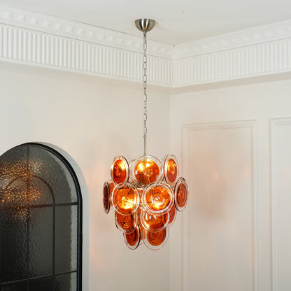 Murano Orange Disk Glass Crown Chandelier