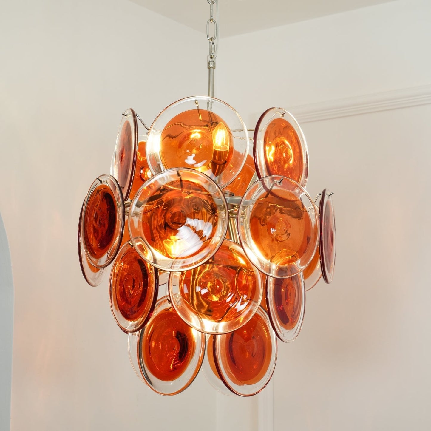 Murano Orange Disk Glass Crown Chandelier