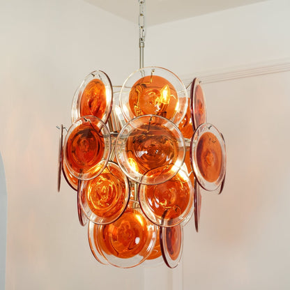 Murano Orange Disk Glass Crown Chandelier