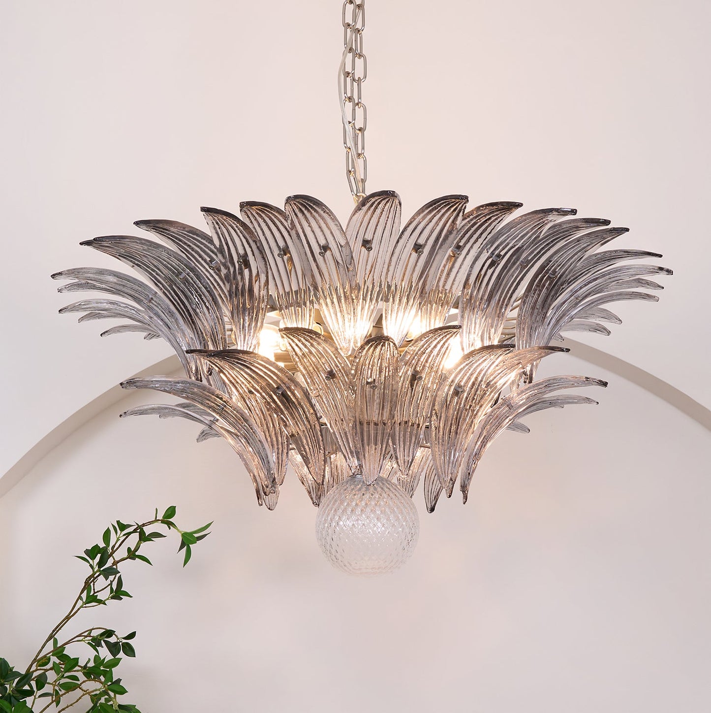 Murano Palmette Transparent Candelabrum Chandelier