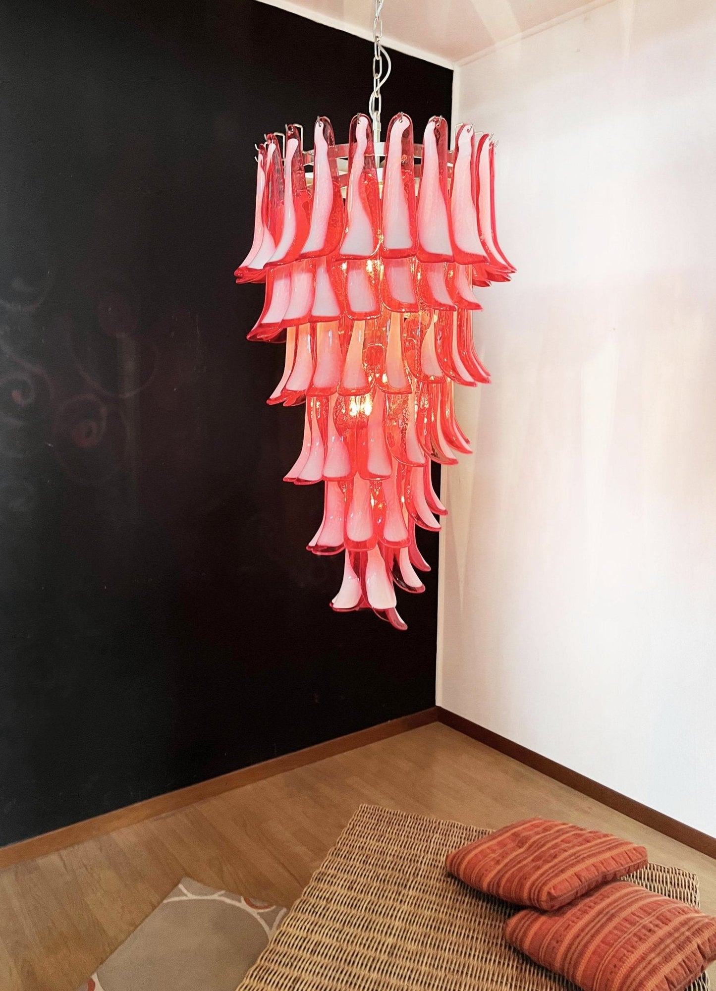 Murano Red Petals Spiral Crown Chandelier