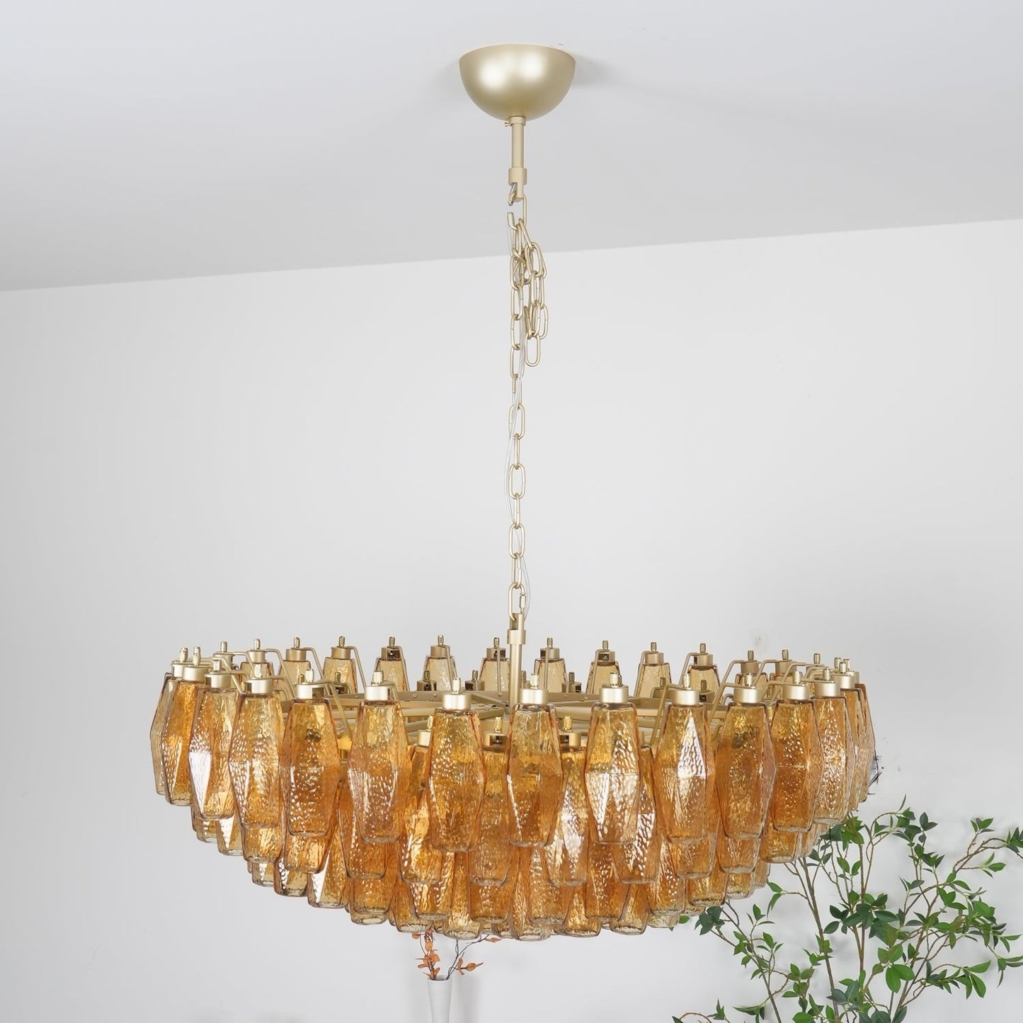 Murano Rhombus Amber Glass Crown Chandelier