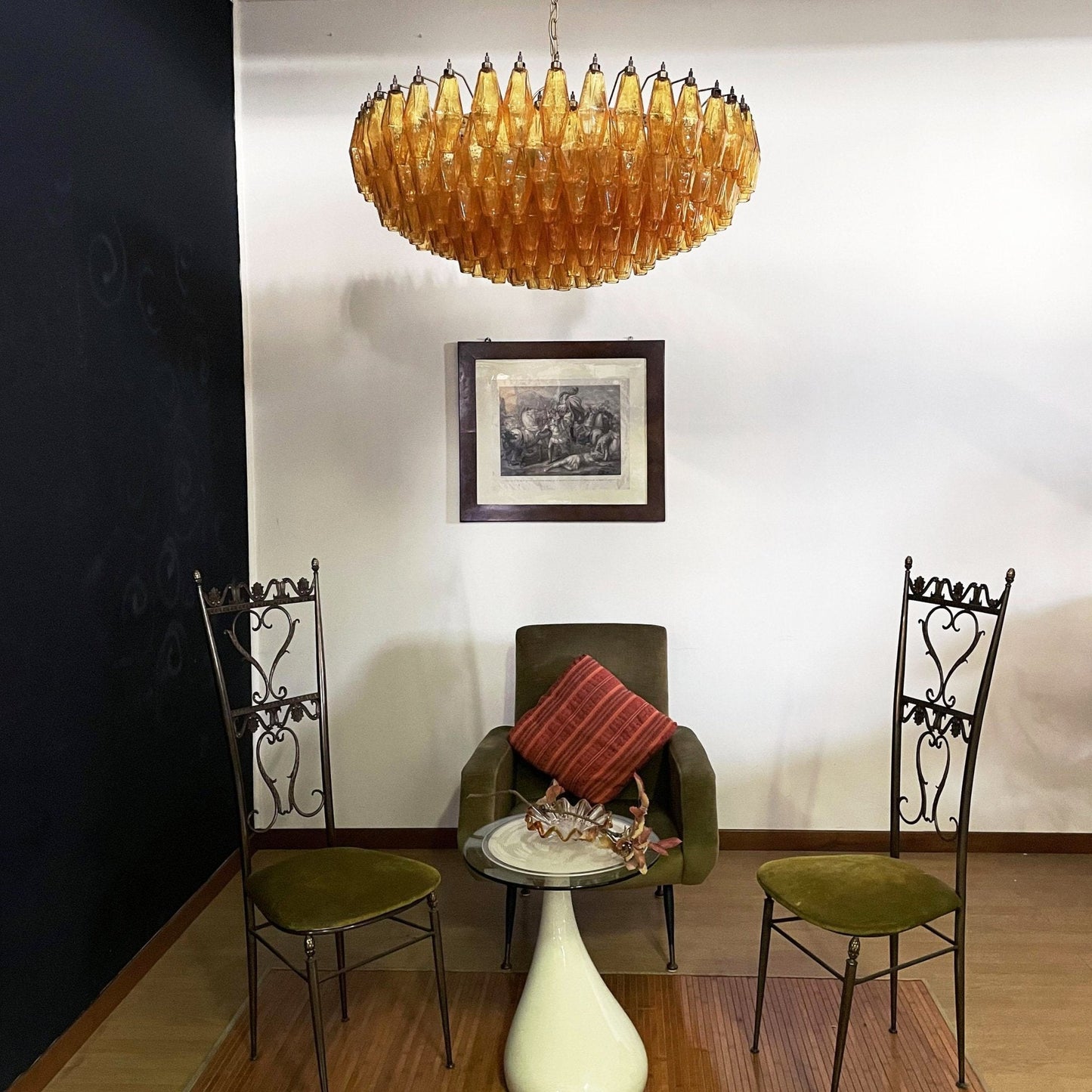 Murano Rhombus Amber Glass Crown Chandelier