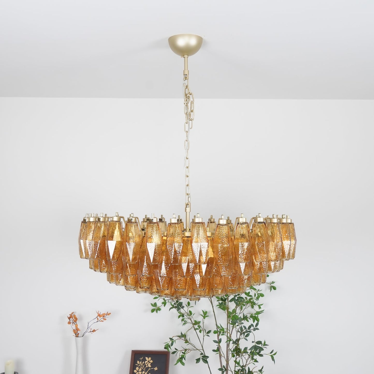 Murano Rhombus Amber Glass Crown Chandelier