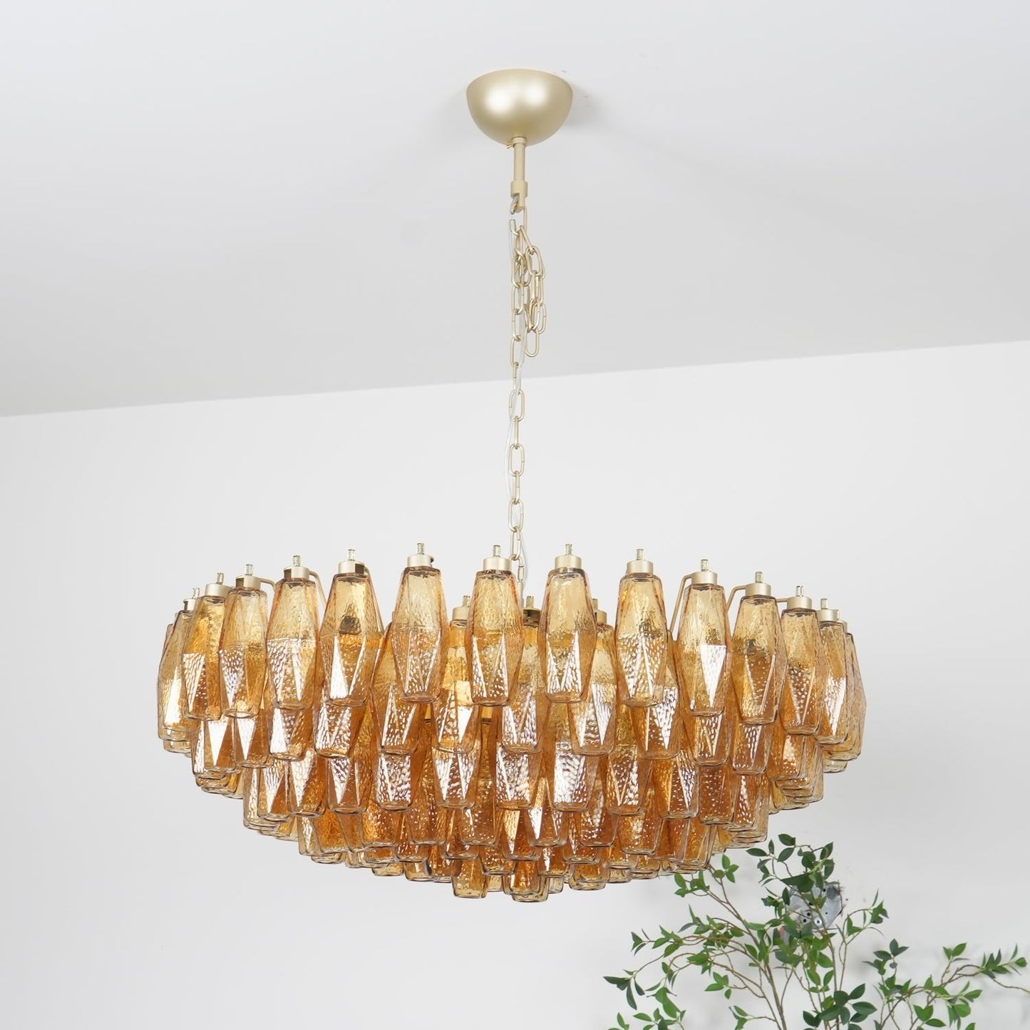 Murano Rhombus Amber Glass Crown Chandelier