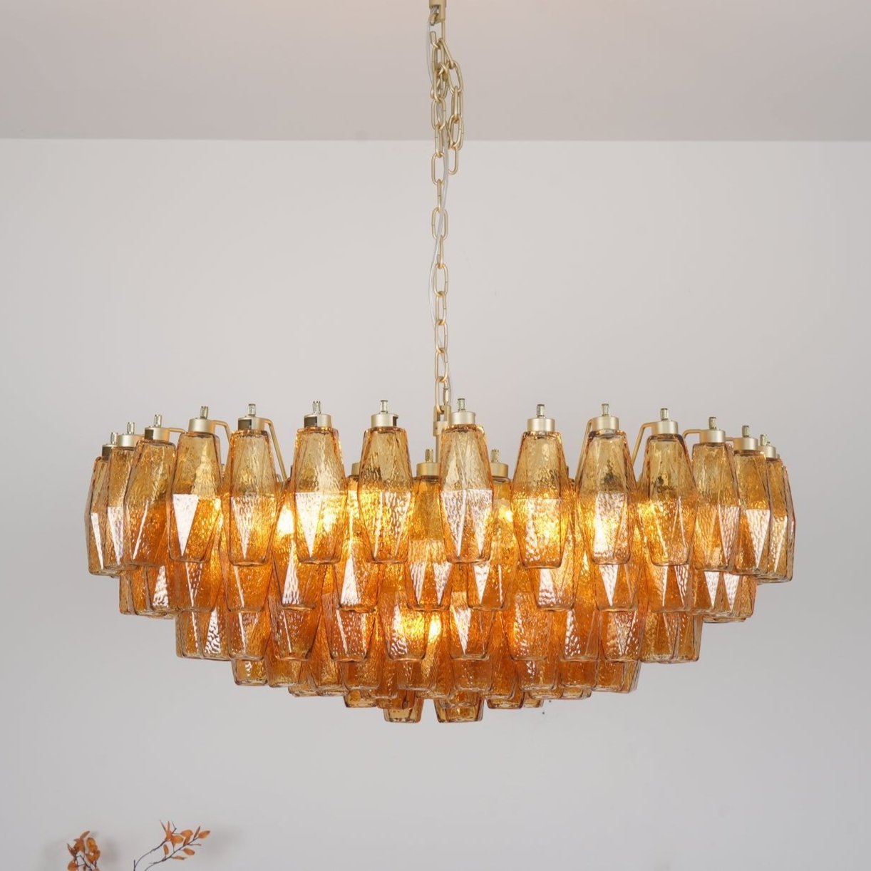 Murano Rhombus Amber Glass Crown Chandelier