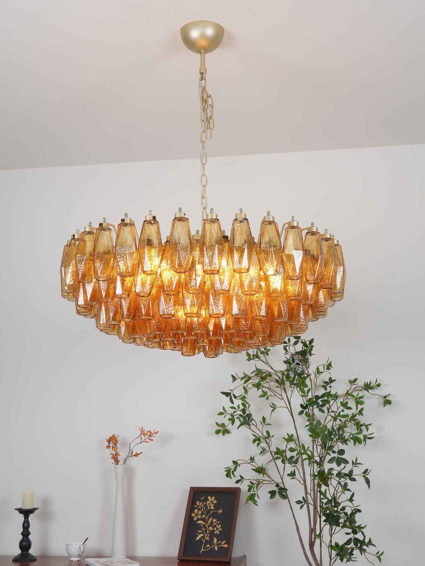 Murano Rhombus Amber Glass Crown Chandelier