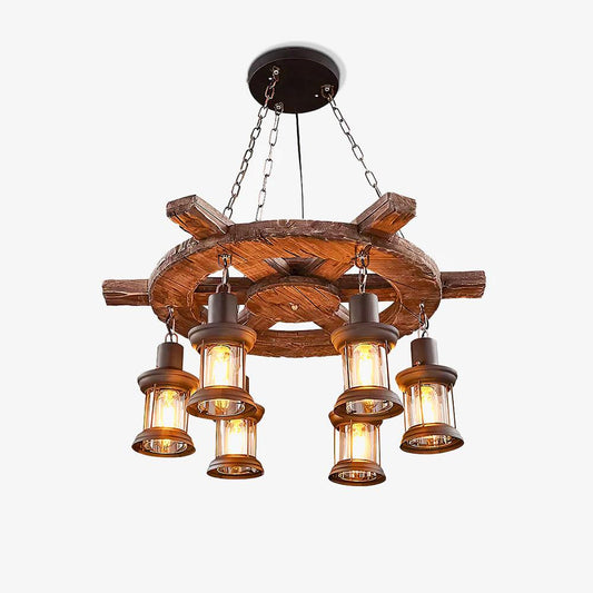 Nautical Industrial Style Wooden Ceiling fixture Chandelier