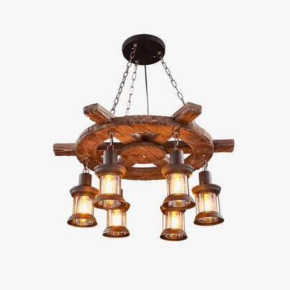 Nautical Industrial Style Wooden Ceiling fixture Chandelier