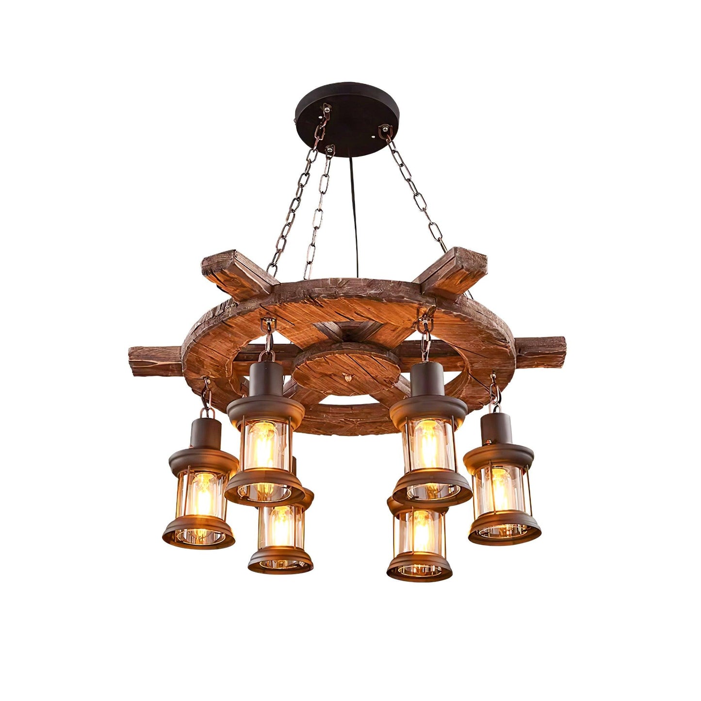 Nautical Industrial Style Wooden Ceiling fixture Chandelier