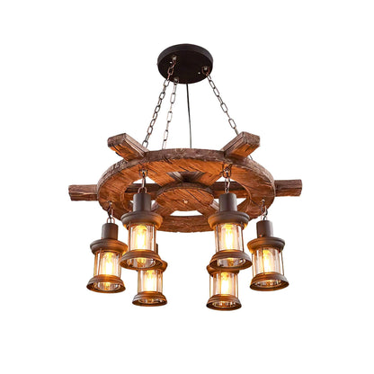 Nautical Industrial Style Wooden Ceiling fixture Chandelier