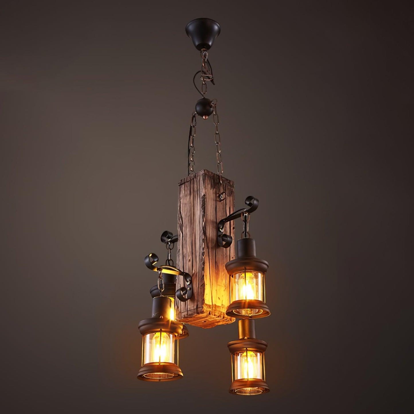 Nautical Industrial Style Wooden Ceiling fixture Chandelier