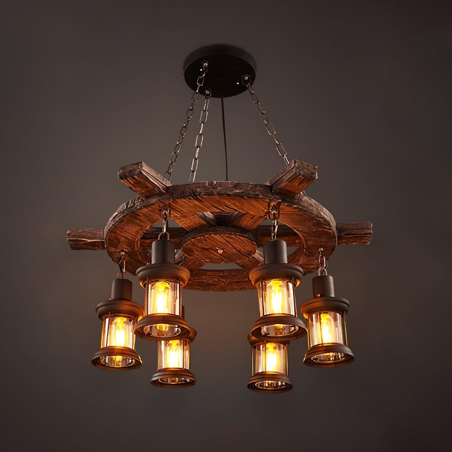 Nautical Industrial Style Wooden Ceiling fixture Chandelier